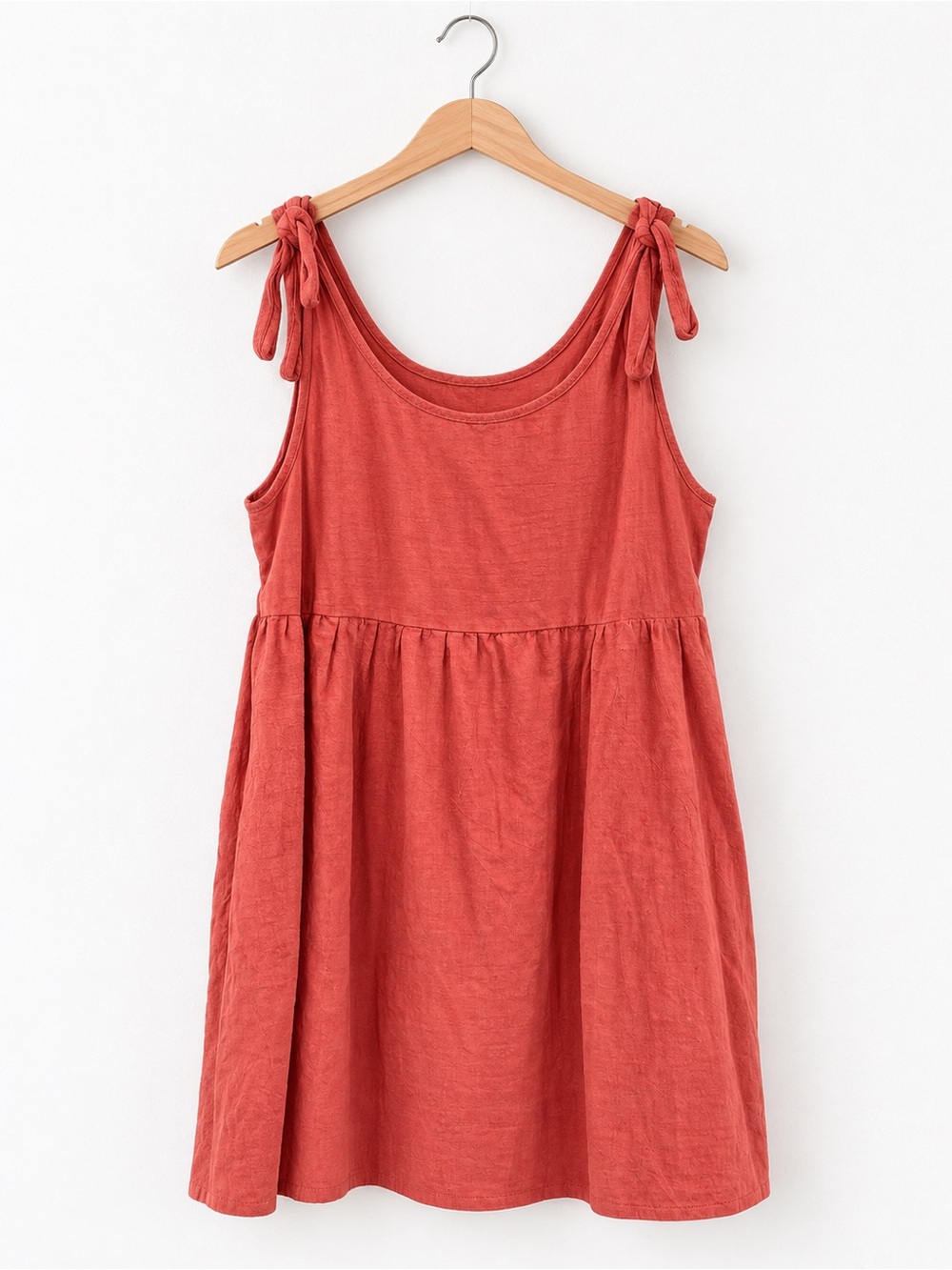 Cotton Tie-Shoulder Sundress - Rust